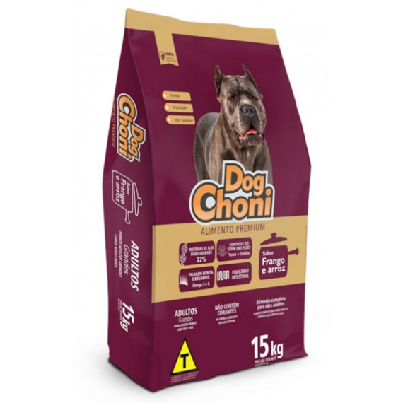  Ração Dog Choni Premium para Cães Adultos de Grande Porte Sabor Frango e Arroz - 15Kg