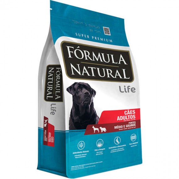 Ração para Cães Adultos Fórmula Natural Life Super Premium de Raça Média e Grande - 15 Kg