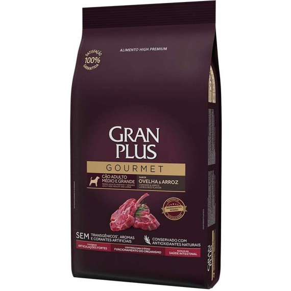 Ração GranPlus Gourmet Ovelha & Arroz para Cães Adultos Raças Médias e Grandes - 15 kg