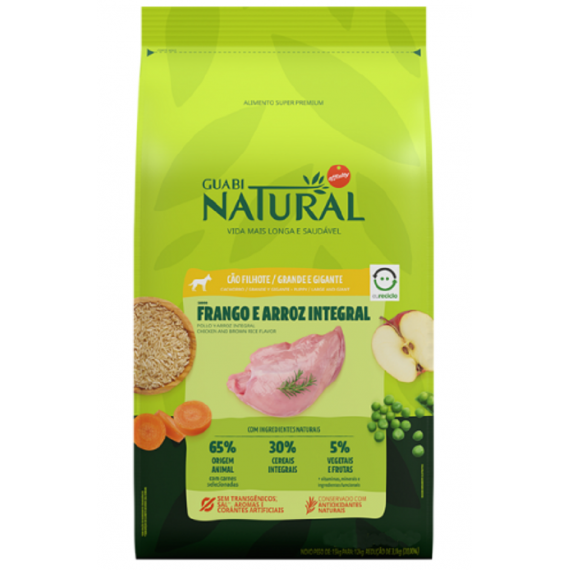 Ração Guabi Natural Frango e Arroz Integral para Cães Filhotes de Raças Grandes e Gigantes - 20 Kg