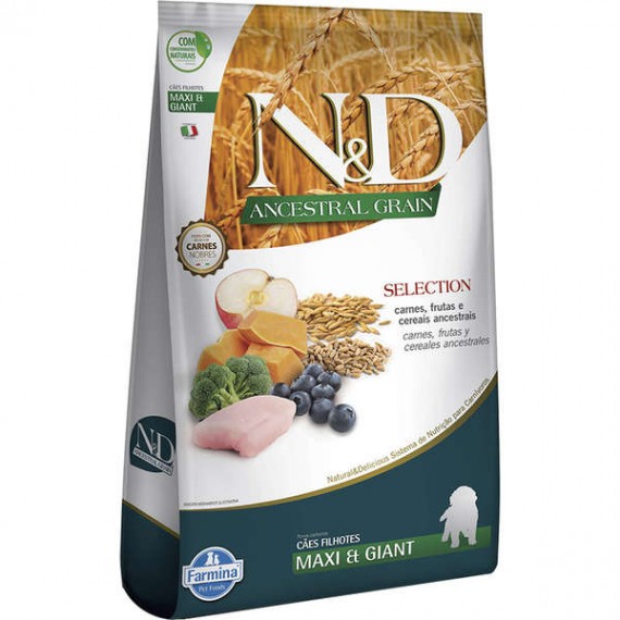 Ração N&D Ancestral Grain Selection sabor  Carnes e Frutas para Cães Filhotes Maxi e Giant - 15 Kg