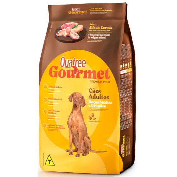 Ração Quatree Gourmet  Premium Sem Corantes para Cães Adultos Raças Médias e Grandes 