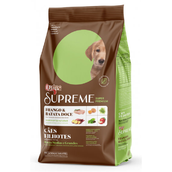 Ração Quatree Supreme Super Premium  para Cães Filhotes de Raças Médias e Grandes Sabor Frango e Batata Doce - 15 Kg