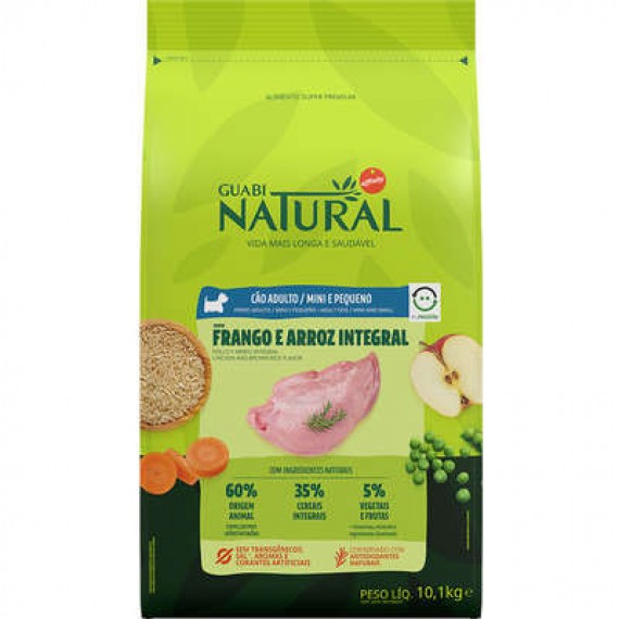 Ração Guabi Natural Frango e Arroz Integral para Cães Adultos de Raças Mini e Pequeno - 10,1 Kg