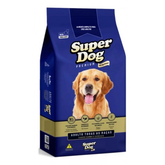  Ração Super Dog para Cães Adultos de Todas as Raças Sabor Carne e Cereais - 25Kg