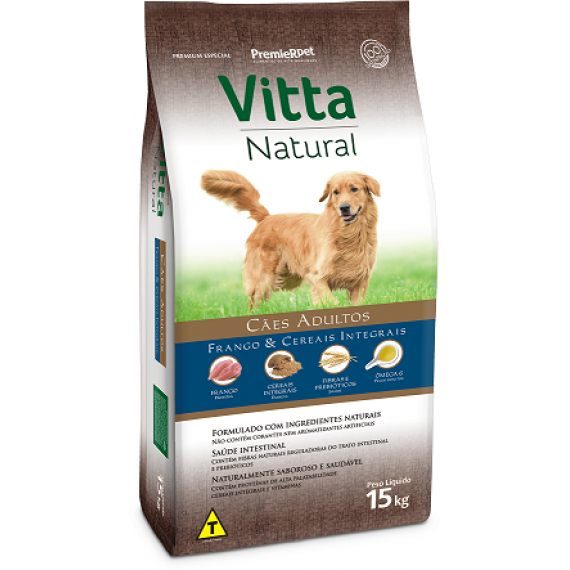 Ração Seca Vitta Natural Cães Adultos Sabor Frango & Cereais Integrais - 15 Kg