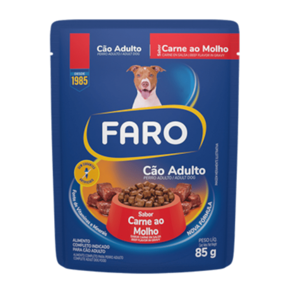 Ração Úmida Faro Sachê Sabor Carne ao Molho para Cães Adultos - 85g