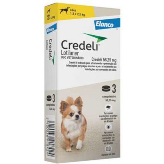 Antipulgas e Carrapatos Credeli para Cães - 1,3 a 2,5 Kg - Comprimido