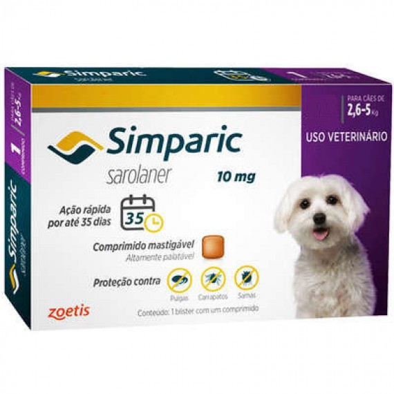 Antipulgas Zoetis Simparic para Cães - 2,6 a 5 Kg - Comprimido 