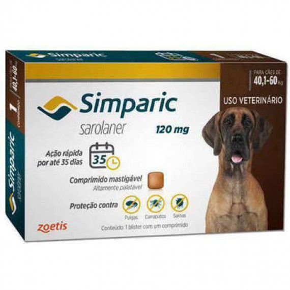 Antipulgas Zoetis Simparic para Cães - 40,1 a 60 Kg - Comprimido