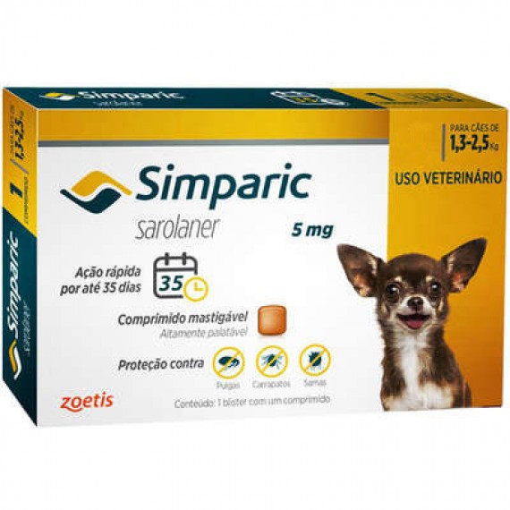 Antipulgas Zoetis Simparic para Cães - 1,3 a 2,5 Kg - Comprimido