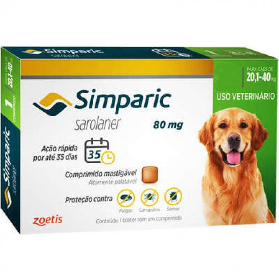 Antipulgas Zoetis Simparic para Cães - 20,1 a 40 Kg - Comprimido