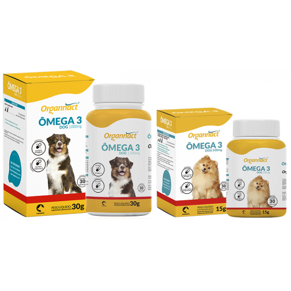 Suplemento Vitamínico Ômega 3 Dog 1000 da Organnact para Cães - 30 capsulas