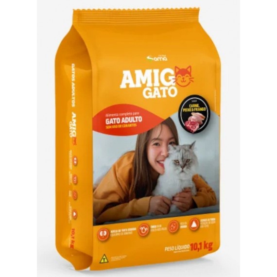 Ração Amigo Gato da Soma para Gatos Adultos Sabor Carne, Peixe e Frango - 10Kg