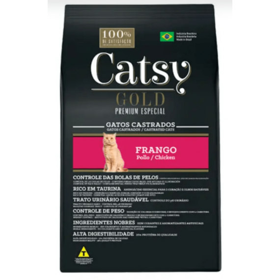  Ração Catsy Gold Premium Especial para Gatos Castrados sabor Frango - 10,1 Kg