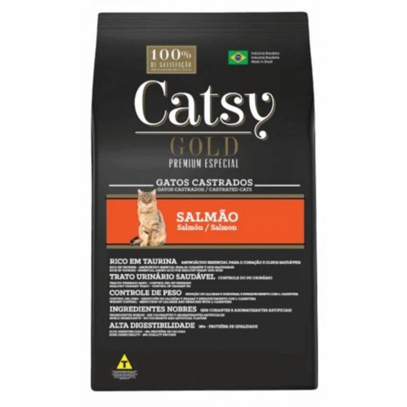  Ração Catsy Gold Premium Especial para Gatos Castrados sabor Salmão - 10,1 Kg