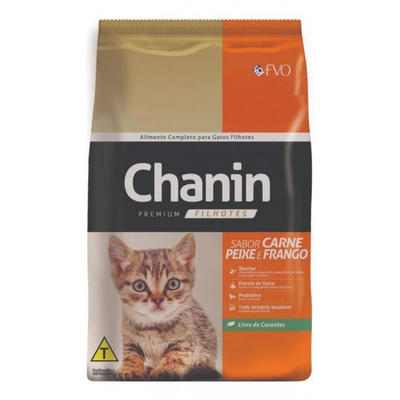 Ração Premium Chanin Gatos Filhotes sabor Carne, Peixe e Frango - 1Kg