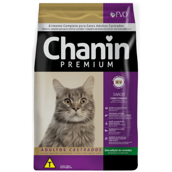 Ração Premium Chanin Gatos Adultos Castrados sabor Carne e Frango