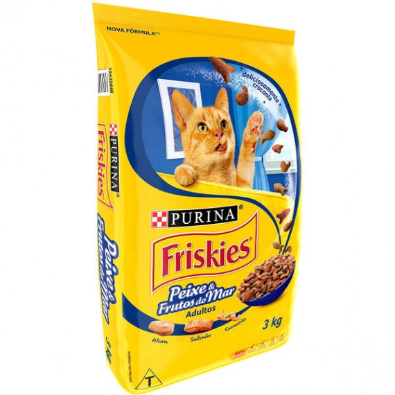 Ração Nestlé Purina Friskies para Gatos Adultos Peixes & Frutos do Mar - 3 Kg