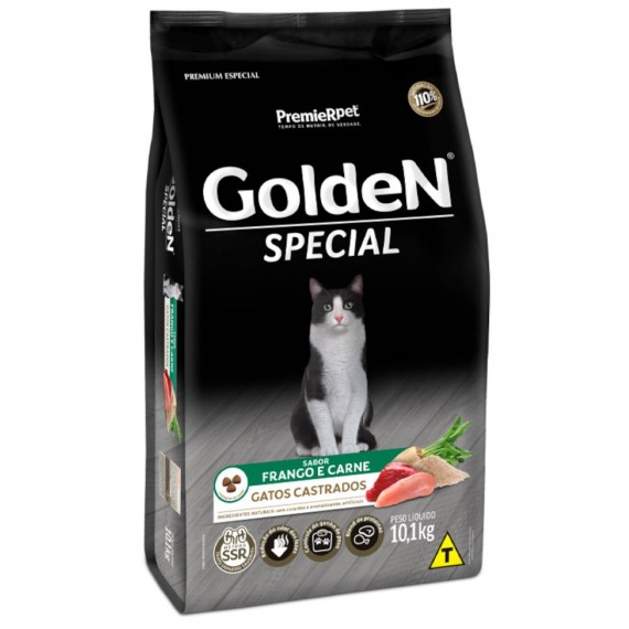 Ração Golden Special para Gatos Castrados Sabor Frango e Carne - 10,1Kg