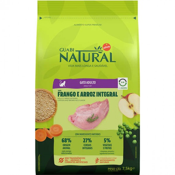 Ração Guabi Natural Frango e Arroz Integral  para Gatos Adulto 