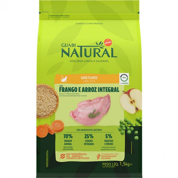 Ração Guabi Natural Frango e Arroz Integral para Gatos Filhotes - 0,500 Kg