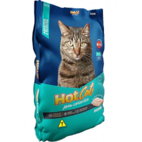 Ração HotCat Premium Sem corantes Sabor Peixe para Gatos Adultos e Filhotes - 10Kg