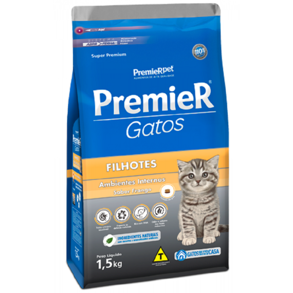 Ração Premier Super Premium Ambiente Interno Gatos Filhotes Sabor Frango 