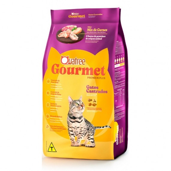 Ração Quatree Gourmet Gatos Castrados sabor Mix de Carne