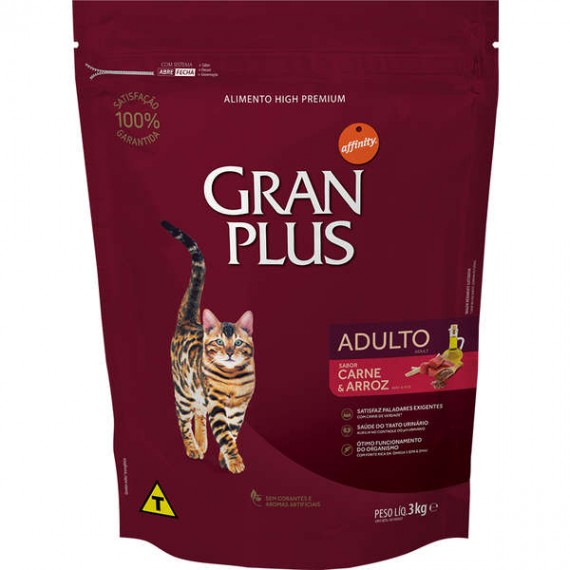 Ração Granplus High Premium Sabor Carne e Arroz para Gatos Adultos