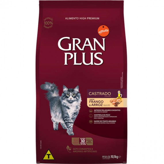 Ração Granplus High Premium Sabor Frango e Arroz para Gatos Castrados - 10,1 Kg