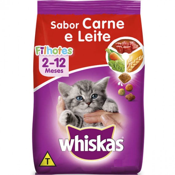 Ração Whiskas Gatos Filhotes Sabor Carne e Leite