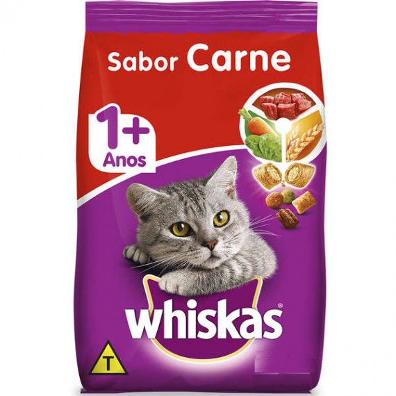 Ração Whiskas 1+ Ano Gatos Adultos Sabor Carne