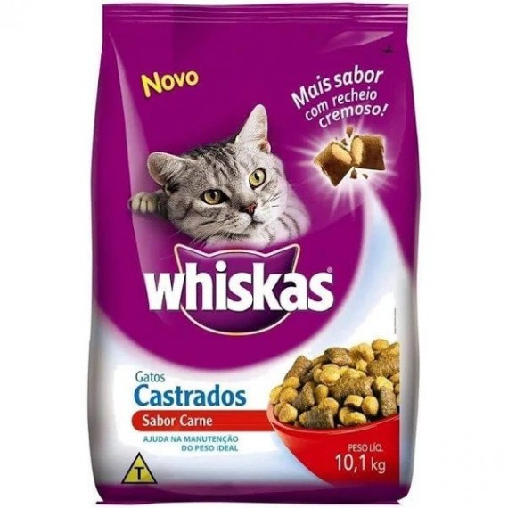 Ração Whiskas Gatos Castrados Sabor Carne Manutenção de Peso