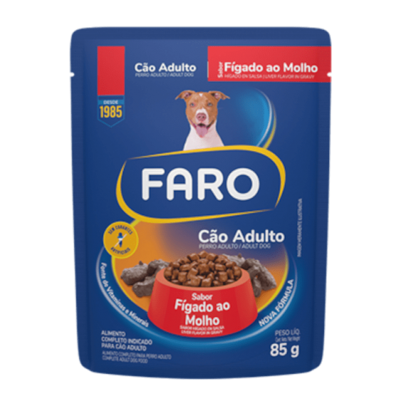 Ração Úmida Faro Sachê Sabor Figado ao Molho para Cães Adultos - 85g