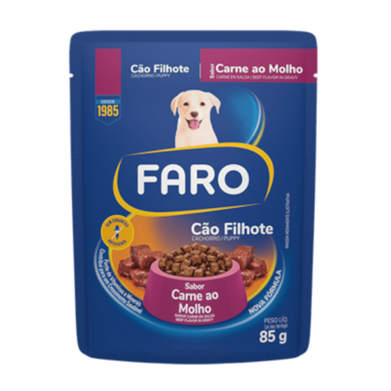 Ração Úmida Faro Sachê Sabor Carne ao Molho para Cães Filhotes - 85g