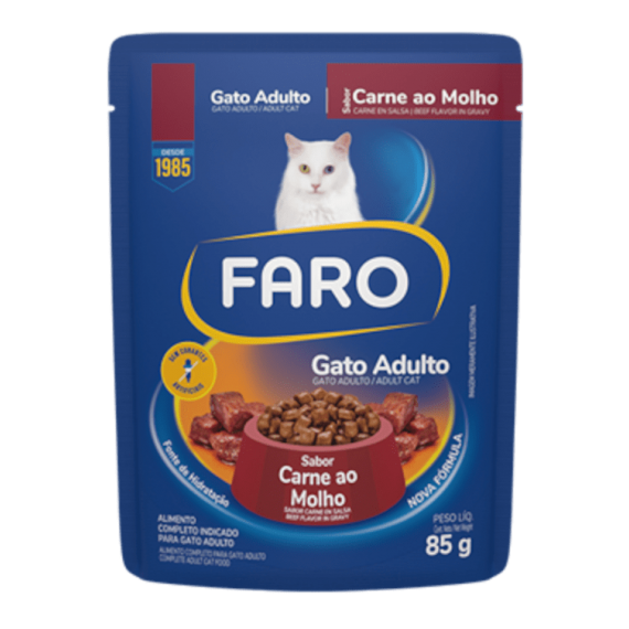 Ração Úmida Faro Sachê Sabor Carne ao Molho para Gatos Adultos - 85g