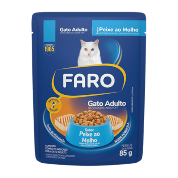 Ração Úmida Faro Sachê Sabor Peixe ao Molho para Gatos Adultos - 85g