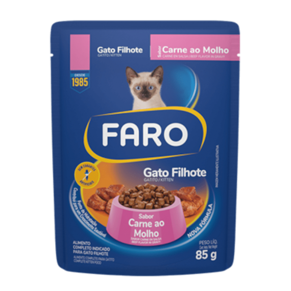 Ração Úmida Faro Sachê Sabor Carne ao Molho para Gatos Filhotes - 85g