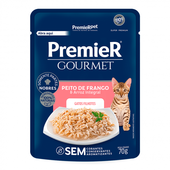 Ração Úmida Premier Gourmet Sachê para Gatos Filhotes Sabor Peito de Frango e Arroz Integral - 70 g