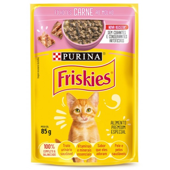 Ração Úmida Friskies Sachê Sabor Carne ao Molho para Gatos Filhotes