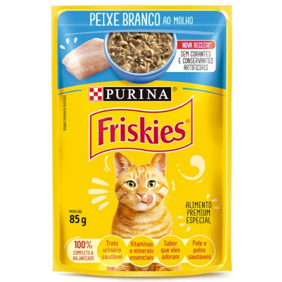 Ração Úmida Friskies Sachê Sabor Peixe Branco ao Molho para Gatos