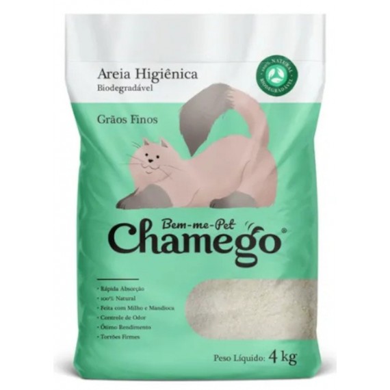 Areia Higiênica Chamego Grãos Finos para Gatos - 4 Kg